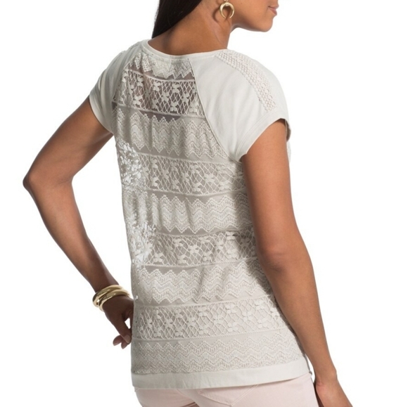 **Sold** Chico's Pieced Lace Short Sleeve Tee Top 2 / L - Picture 7 of 7
